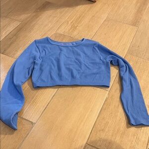 Blue Ribbed Long Sleeve Crop Top